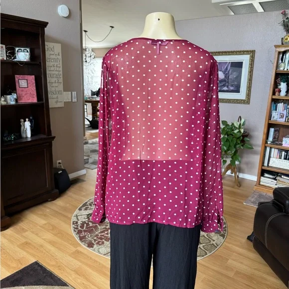 French Connection sheer red & white long sleeve blouse-size L - Picture 9 of 9